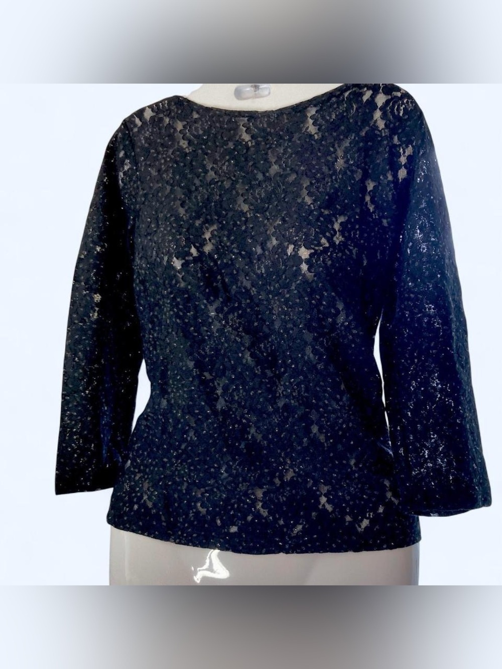 Black lace top with 3/4 sleeves #lace #feminine approx L